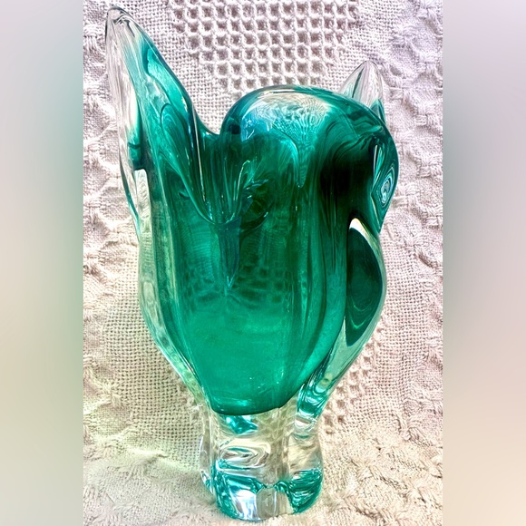 Sklo Union Chribska Glassworks 'Cats Head' Vase by Josef Hospodka Green & Amber - Picture 3 of 16